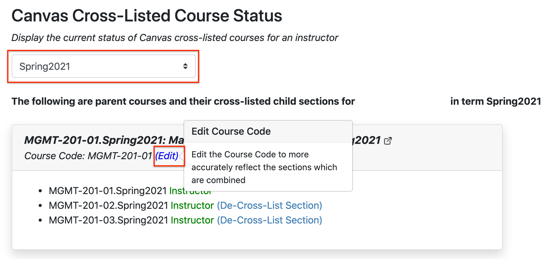 edit course code
