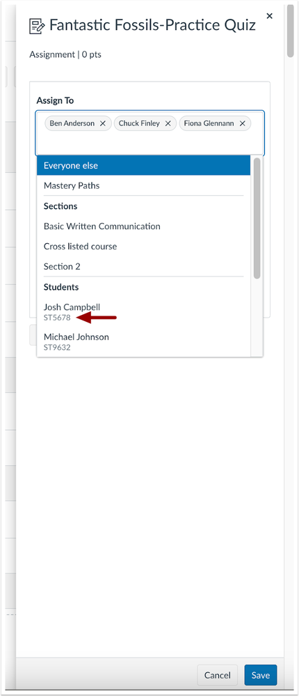 Assign to student names with NetID shown