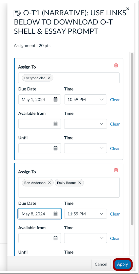 assign to tray that slides from the right