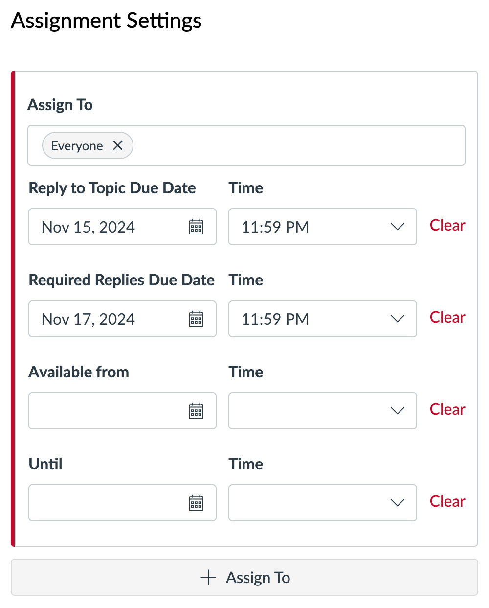 Assign to settings that shows initial due date and required replies due date