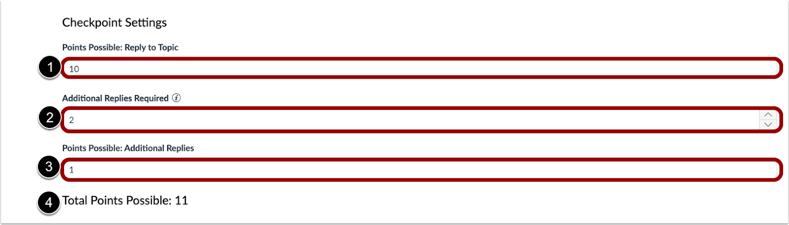 checkpoint settings where teacher enters in possible points