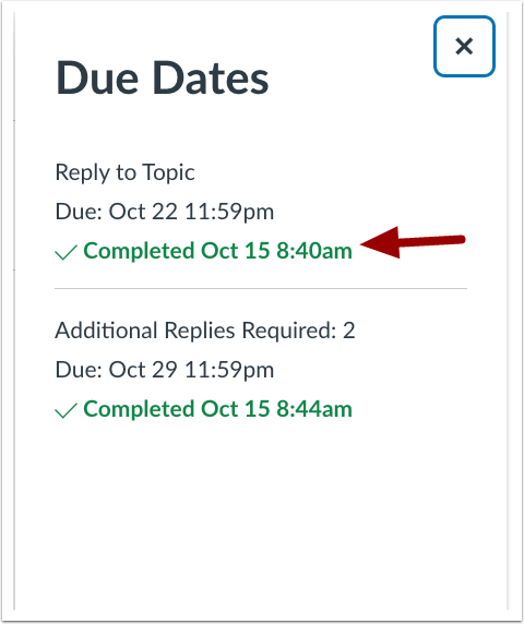 student see completed date and time stamp